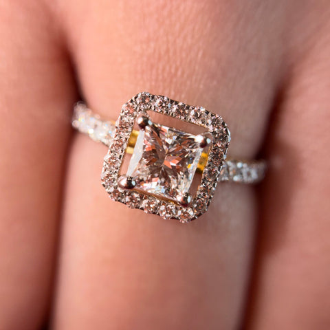Princess Cut Moissanite Diamond Sterling Silver Engagement Ring