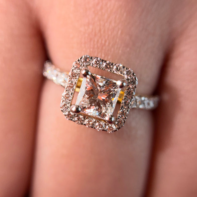 Princess Cut Moissanite Diamond Sterling Silver Engagement Ring