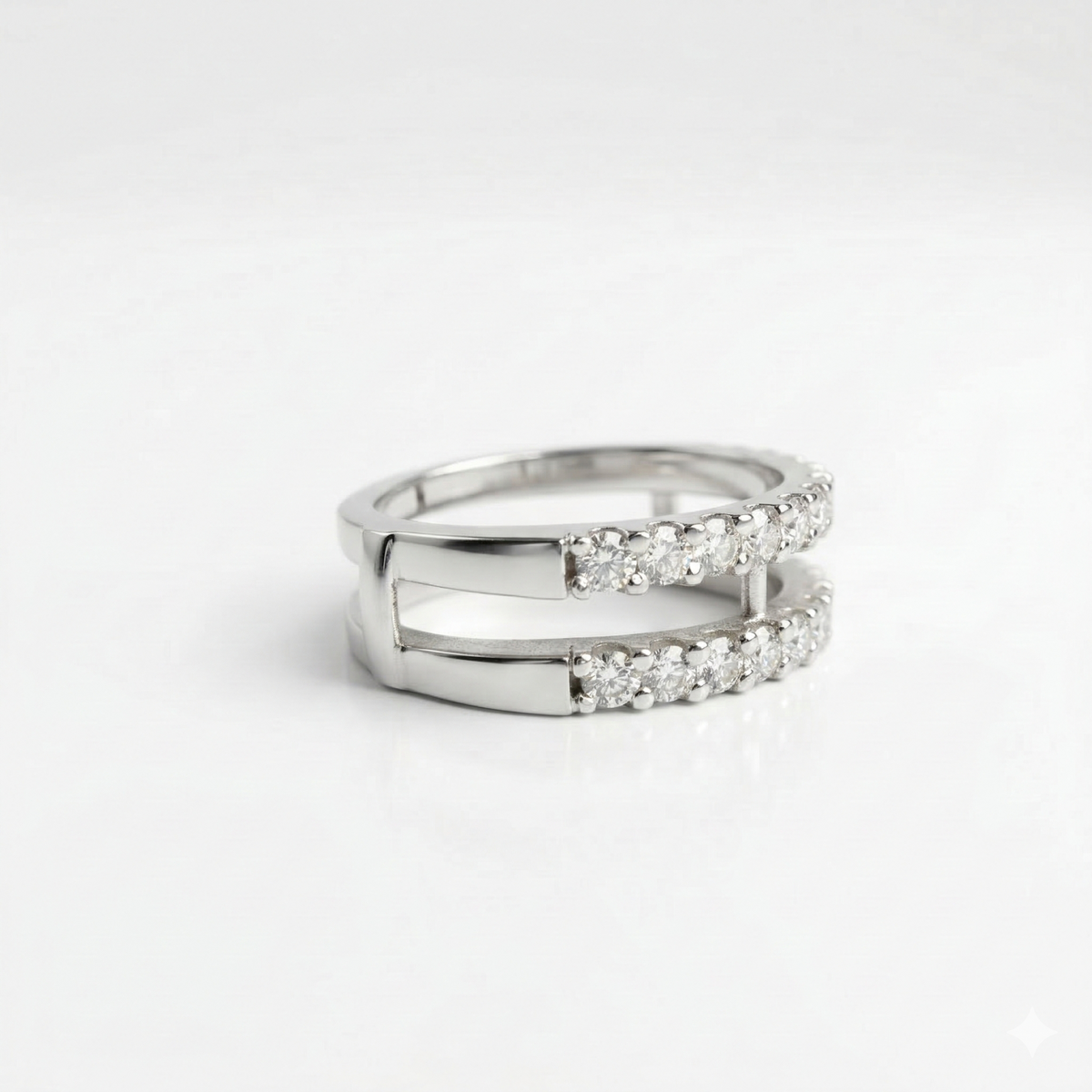 Round Cut Two Lane Moissanite Diamond Sterling Silver Wedding Ring Band