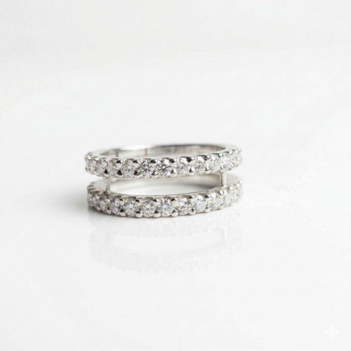 Round Cut Two Lane Moissanite Diamond Sterling Silver Wedding Ring Band