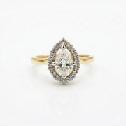 Pear Cut Moissanite Diamond Halo Sterling Silver Ring