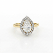 Pear Cut Moissanite Diamond Halo Sterling Silver Ring