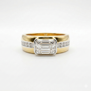 Emerald & Round Cut Moissanite Diamond Men's Sterling Silver Ring