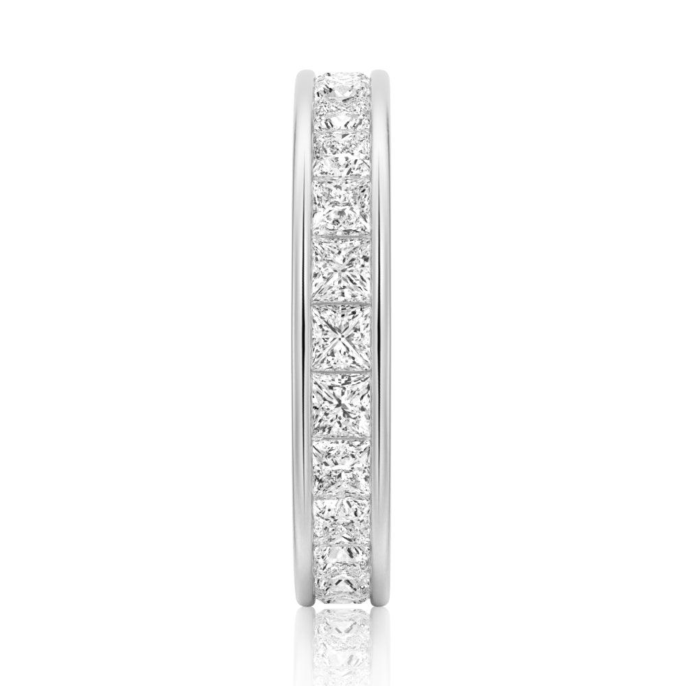 Channel Princess Cut Moissanite Diamond Eternity Band Sterling Silver Ring