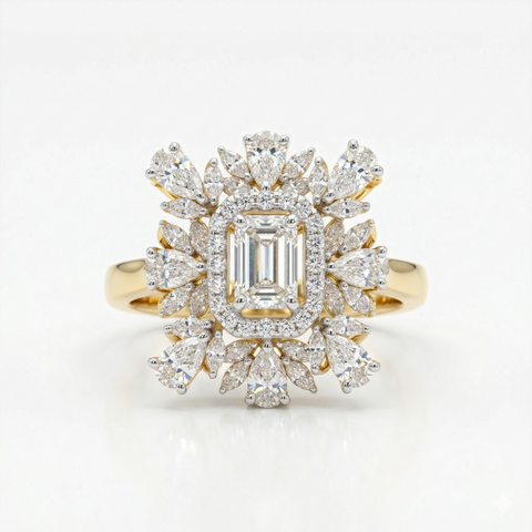 Cocktail Style Moissanite Diamond Sterling Silver Engagement Ring