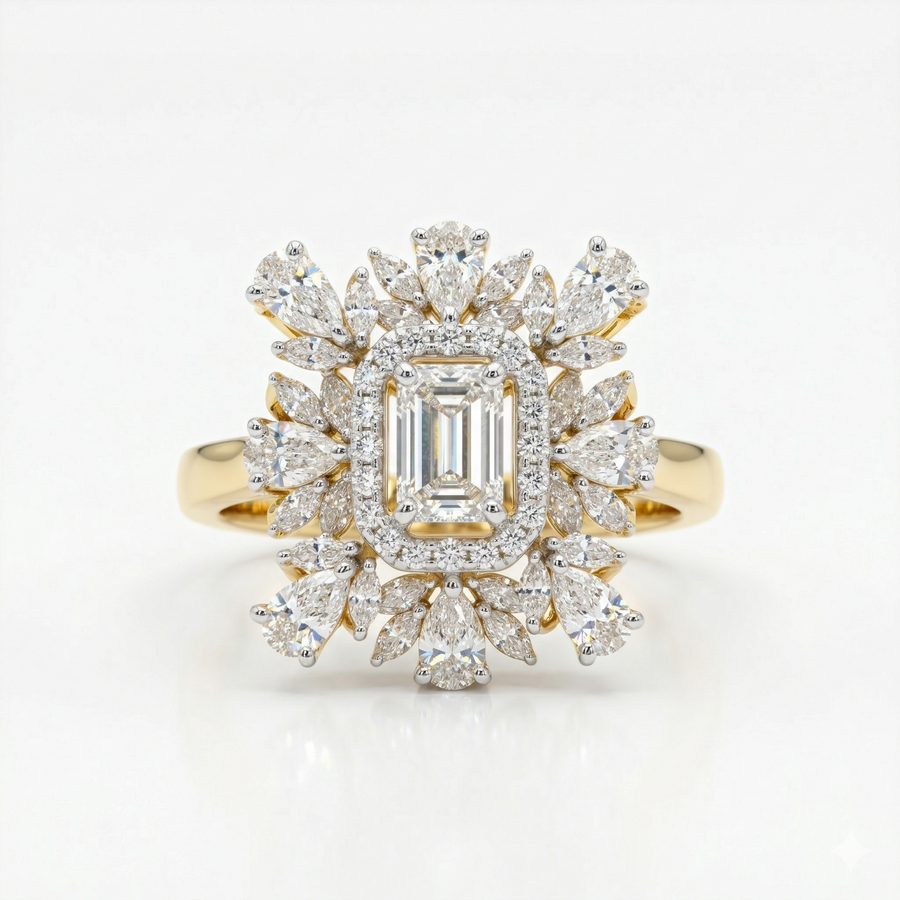 Cocktail Style Moissanite Diamond Sterling Silver Engagement Ring