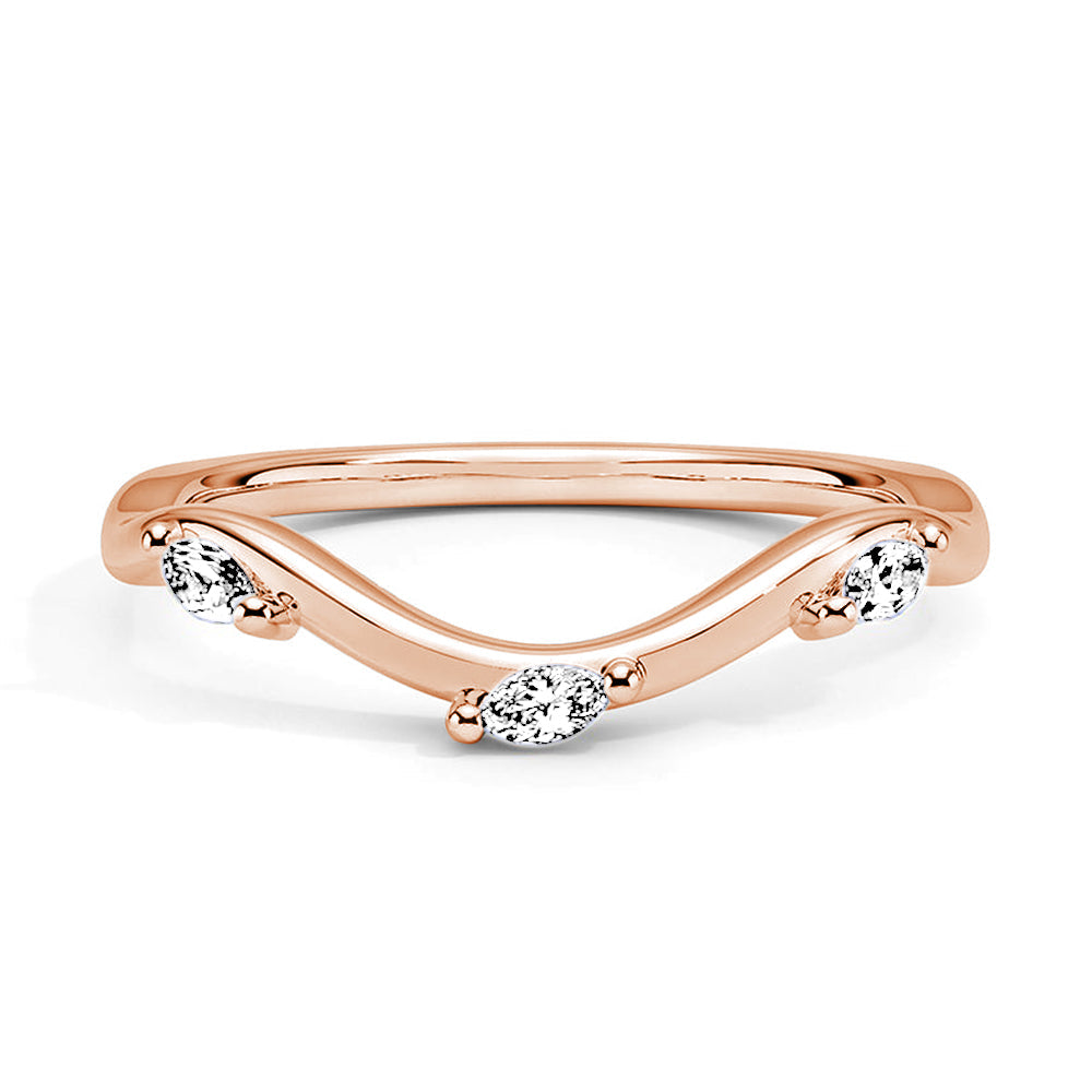 Marquise Cut Moissanite Diamond Wedding Band Sterling Silver Ring