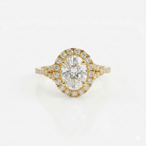 Oval Cut Halo Moissanite Diamond Sterling Silver Ring