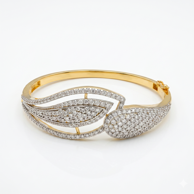 Round Cut Moissanite Diamond Fashion Bangle Sterling Silver Bracelet