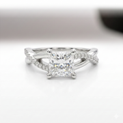 Princess Cut Moissanite Diamond Sterling Silver Engagement Ring