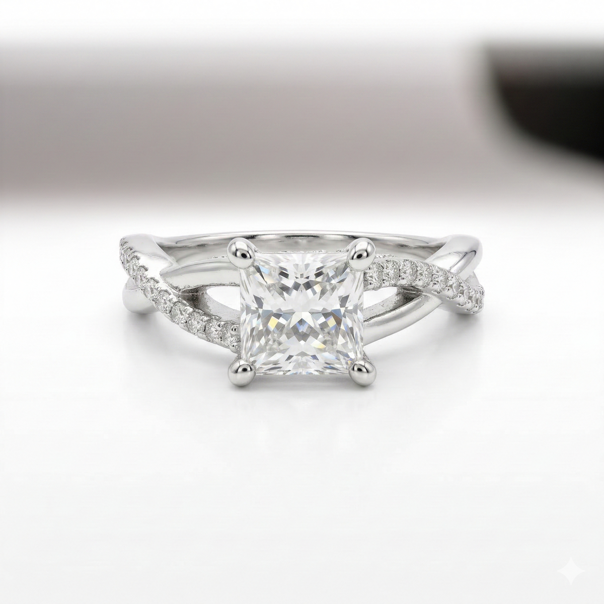 Princess Cut Moissanite Diamond Sterling Silver Engagement Ring