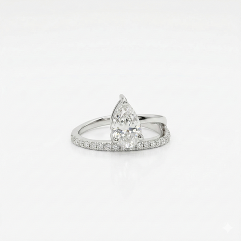 Pear and Round Moissanite Diamond Engagement Sterling Silver Ring