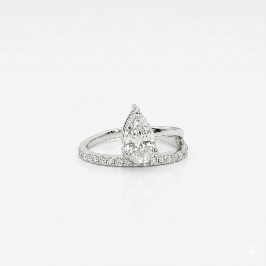 Pear and Round Moissanite Diamond Engagement Sterling Silver Ring