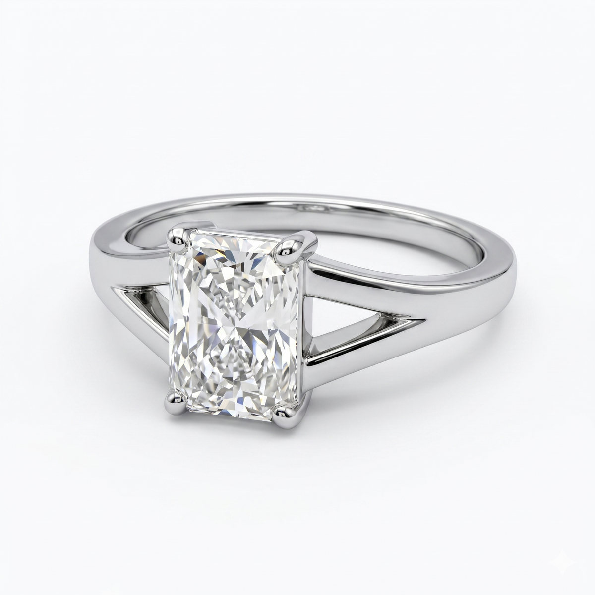 Radiant Cut Moissanite Diamond Solitaire Sterling Silver Ring