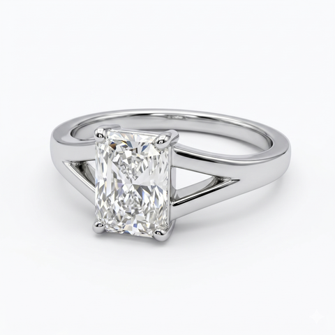 Radiant Cut Moissanite Diamond Solitaire Sterling Silver Ring