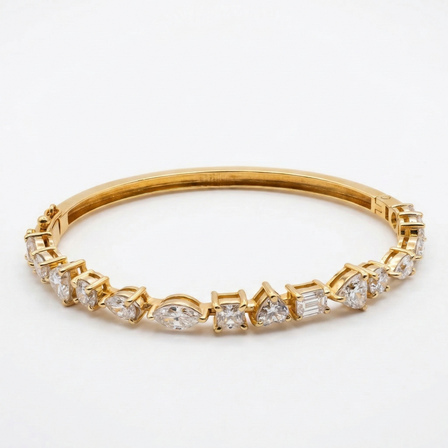 Multi shape Moissanite Diamond One Lane Fashion Sterling Silver Bracelet