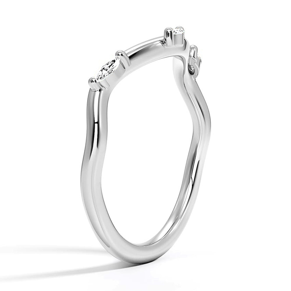 Marquise Cut Moissanite Diamond Wedding Band Sterling Silver Ring