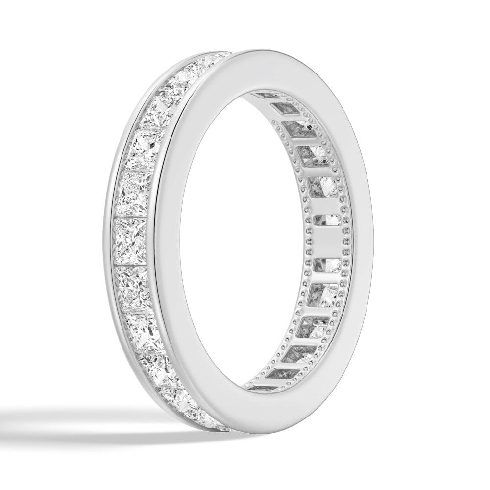 Channel Princess Cut Moissanite Diamond Eternity Band Sterling Silver Ring