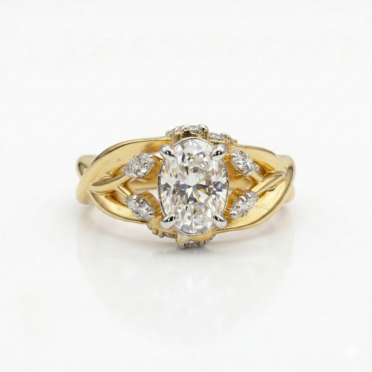 Oval & Round Cut Moissanite Diamond Sterling Silver Ring