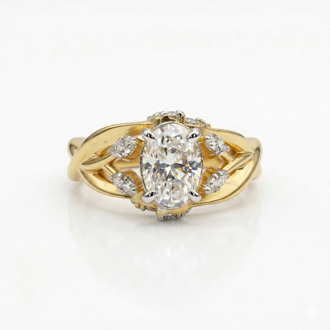Oval & Round Cut Moissanite Diamond Sterling Silver Ring