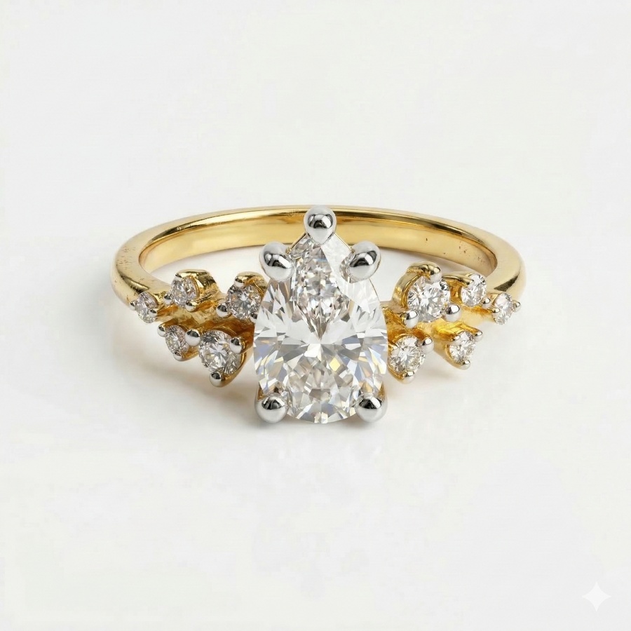 Pear Cut Moissanite Diamond Engagement Sterling Silver Ring
