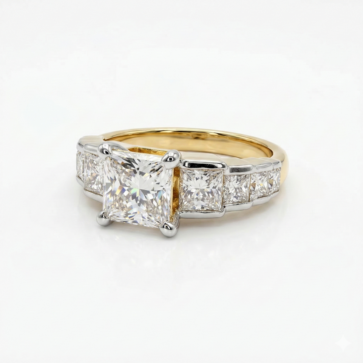 Princess Cut Moissanite Diamond Sterling Silver Engagement Ring