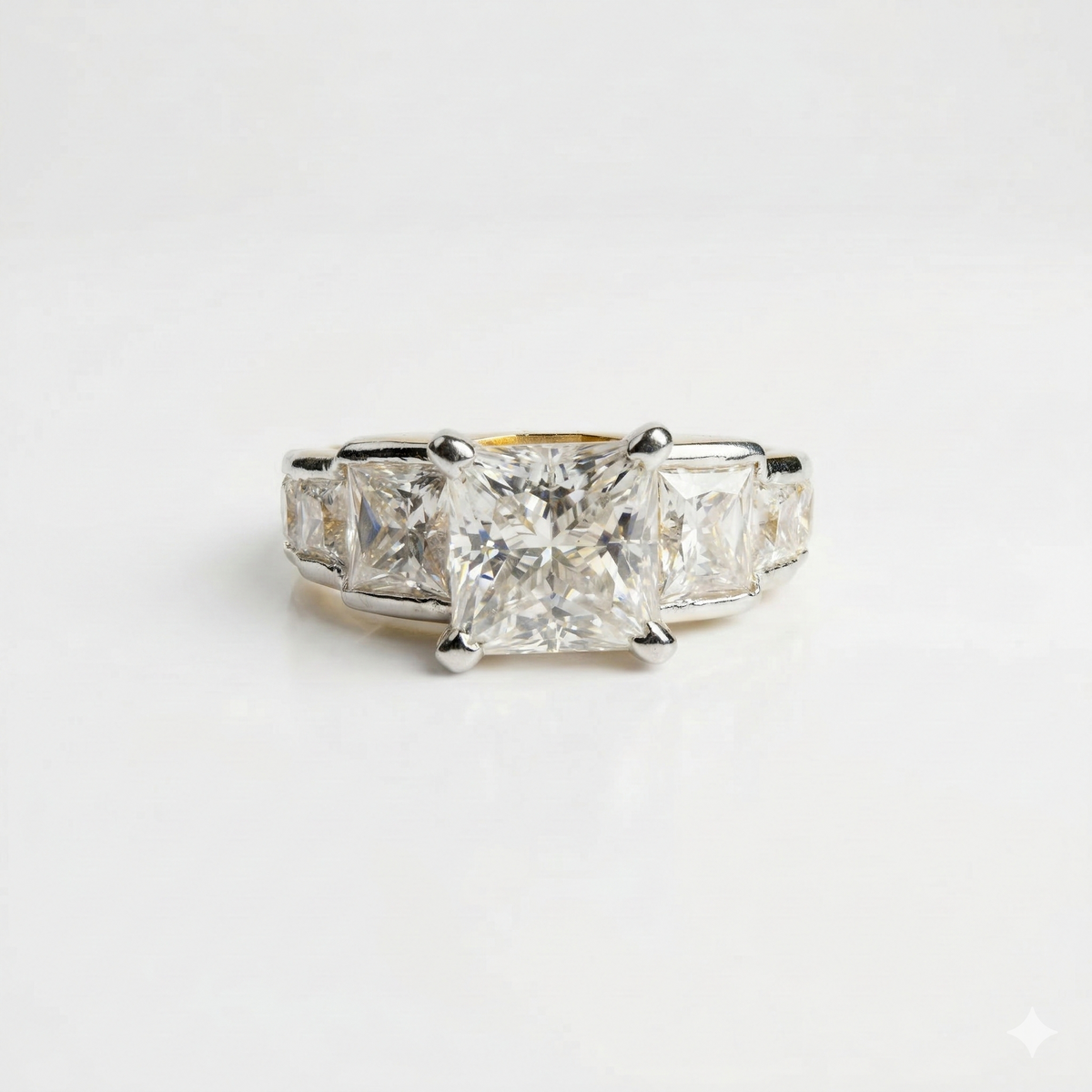 Princess Cut Moissanite Diamond Sterling Silver Engagement Ring