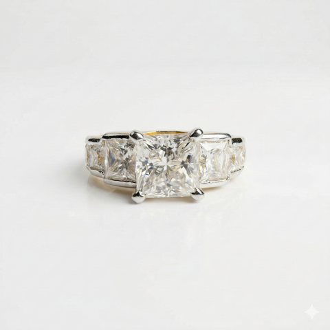 Princess Cut Moissanite Diamond Sterling Silver Engagement Ring