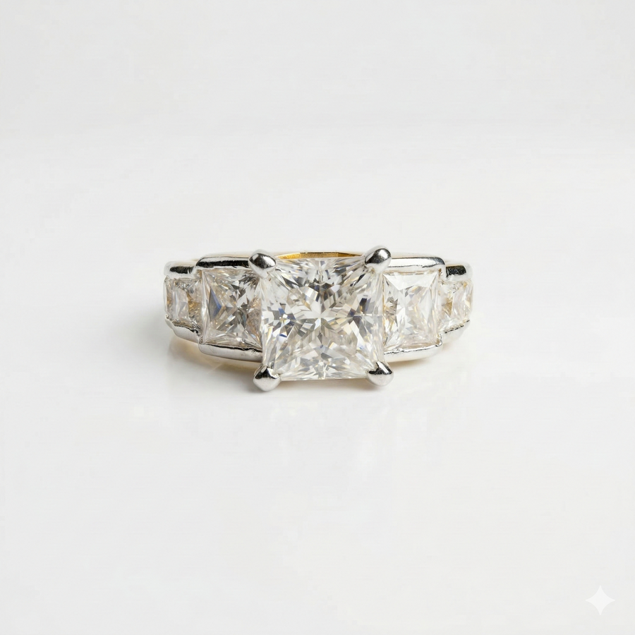 Princess Cut Moissanite Diamond Sterling Silver Engagement Ring