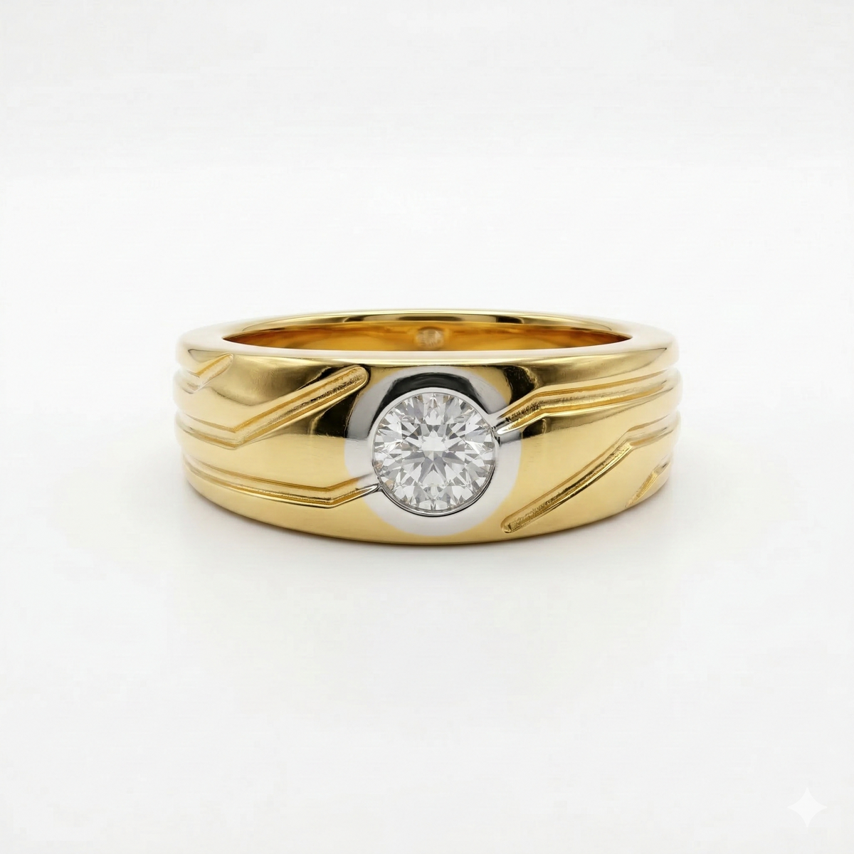 Round Cut Moissanite Diamond Men's Sterling Silver Ring