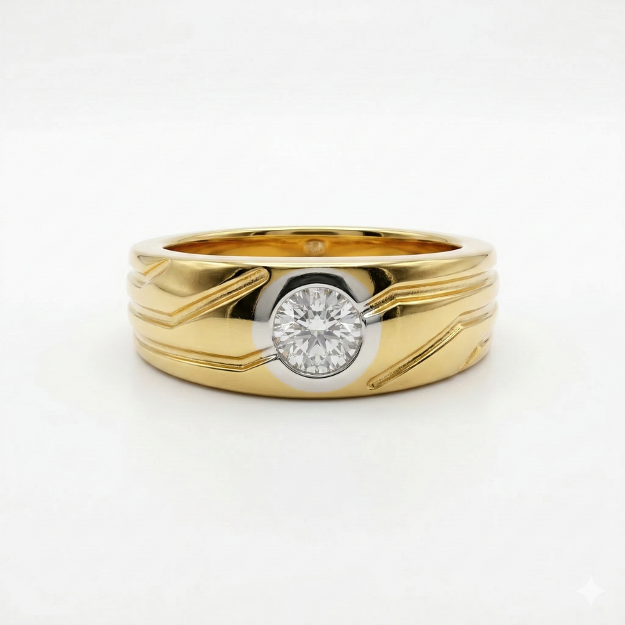 Round Cut Moissanite Diamond Men's Sterling Silver Ring