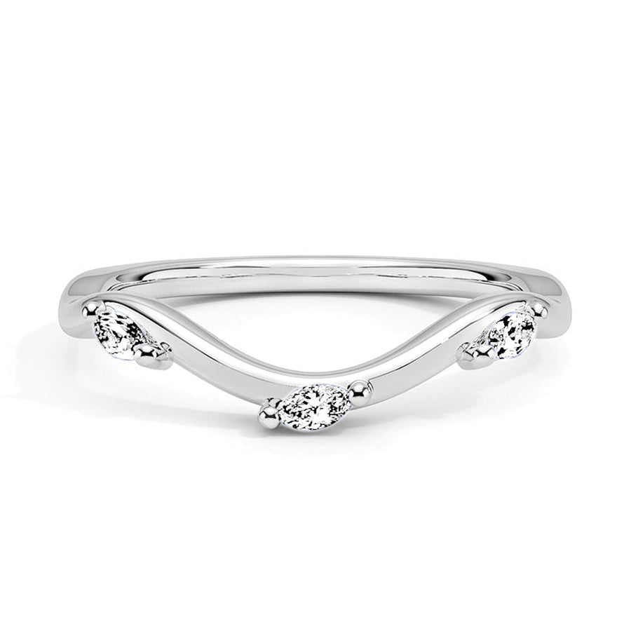 Marquise Cut Moissanite Diamond Wedding Band Sterling Silver Ring
