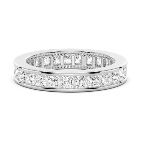 Channel Princess Cut Moissanite Diamond Eternity Band Sterling Silver Ring