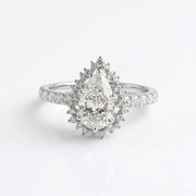 Halo Style Pear Cut Moissanite Diamond Sterling Silver Engagement Ring