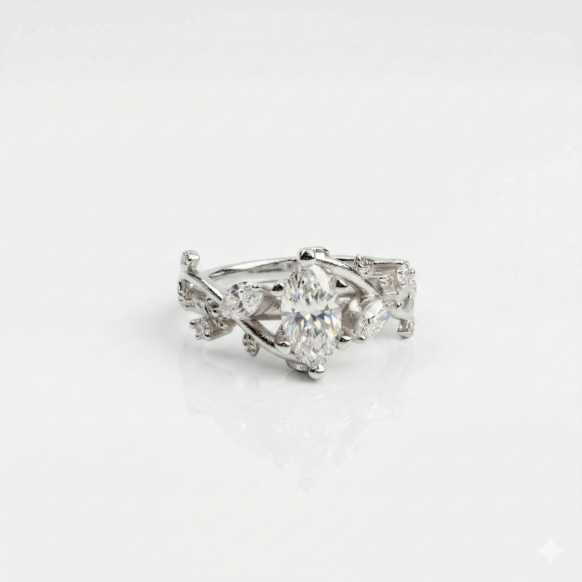 Marquise Cut Moissanite Diamond Sterling Silver Engagement Ring