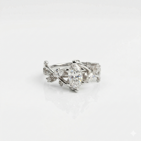 Marquise Cut Moissanite Diamond Sterling Silver Engagement Ring