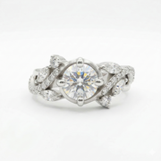 Round Cut Moissanite Diamond Sterling Silver Engagement Ring