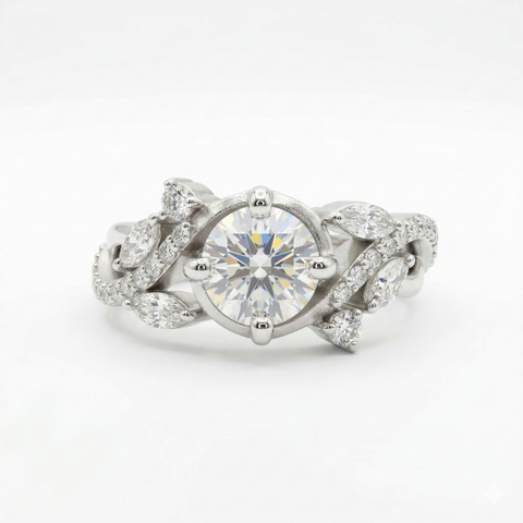 Round Cut Moissanite Diamond Sterling Silver Engagement Ring