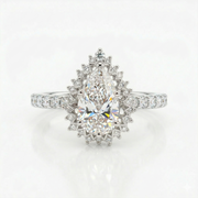 Halo Style Pear Cut Moissanite Diamond Sterling Silver Engagement Ring