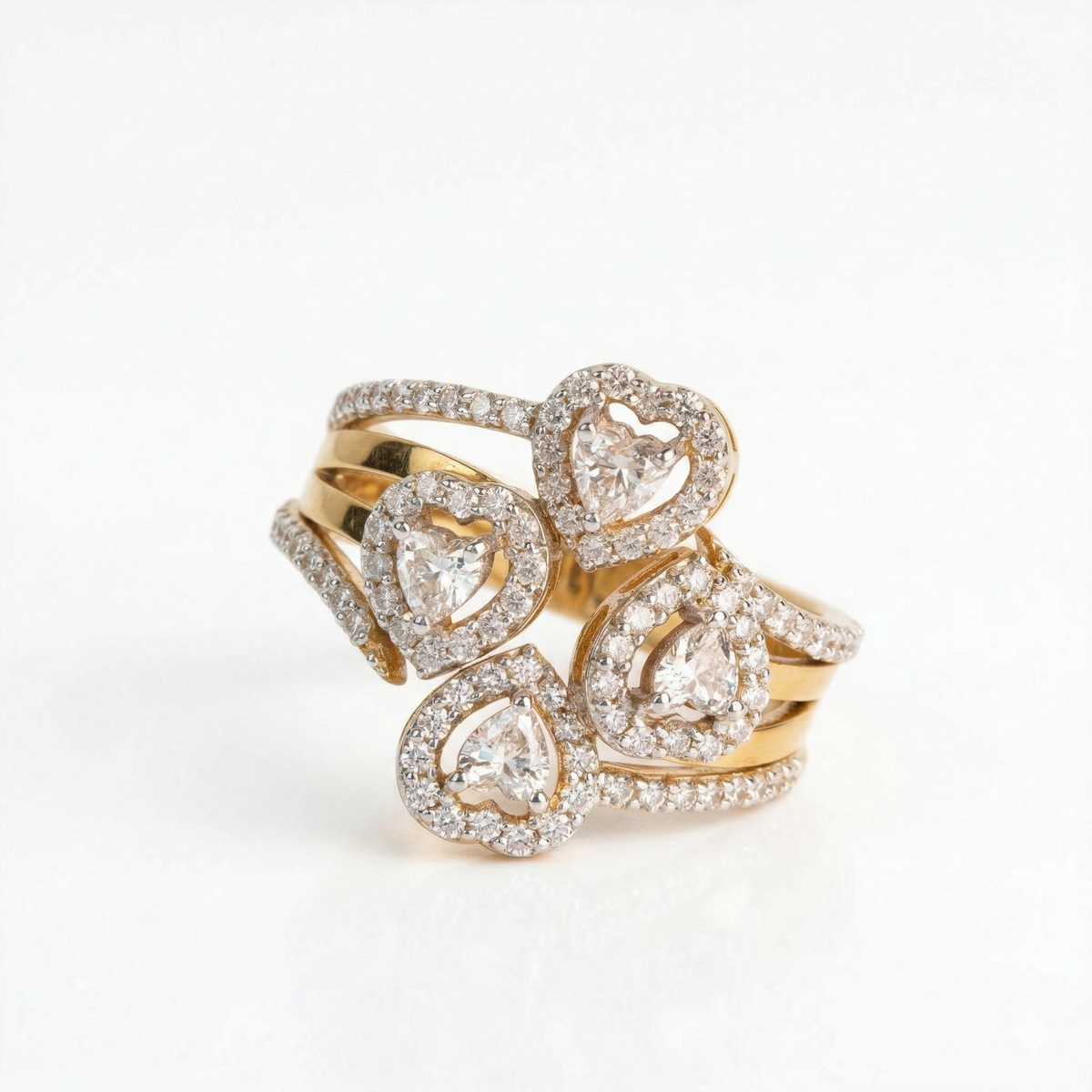 4 Heart Moissanite Diamond Sterling Silver Engagement Ring