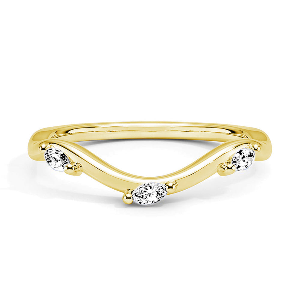 Marquise Cut Moissanite Diamond Wedding Band Sterling Silver Ring