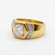 Round Cut Moissanite Diamond Men's Sterling Silver Ring