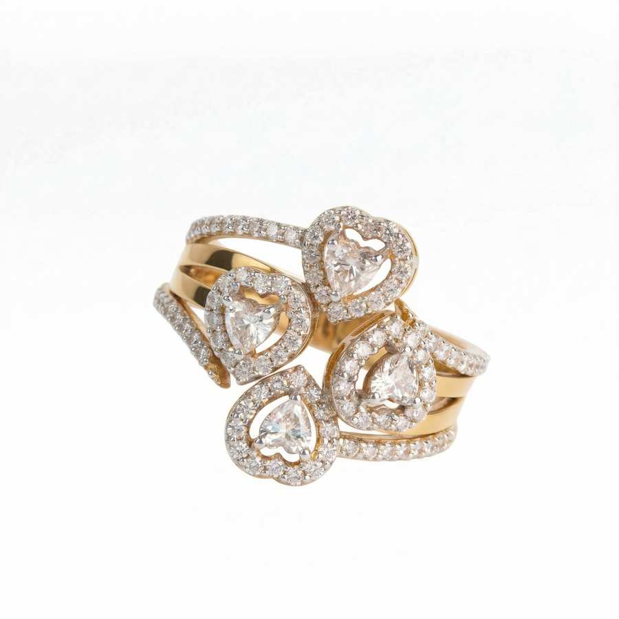 4 Heart Moissanite Diamond Sterling Silver Engagement Ring