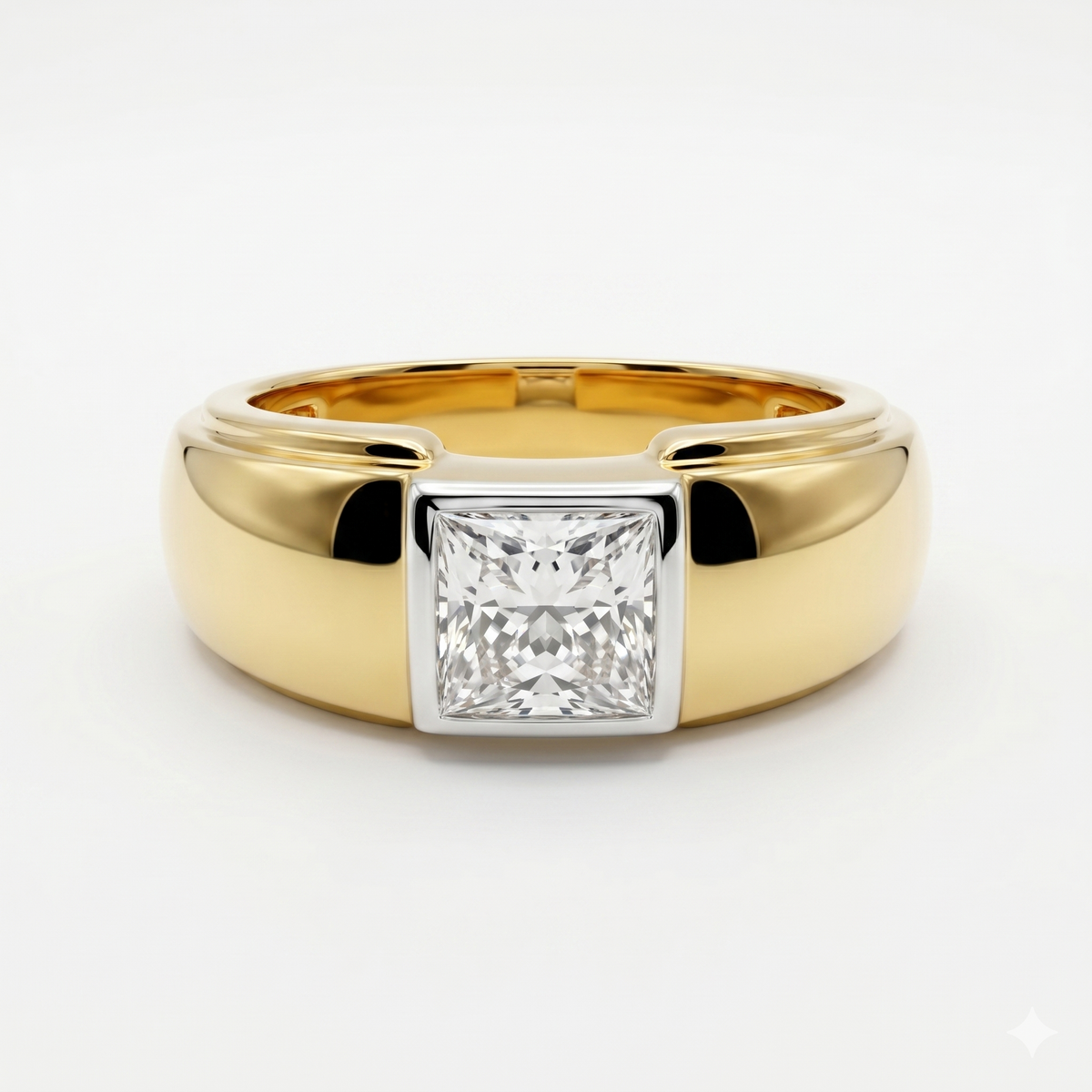 Princess Cut Moissanite Diamond Men's Sterling Silver Ring