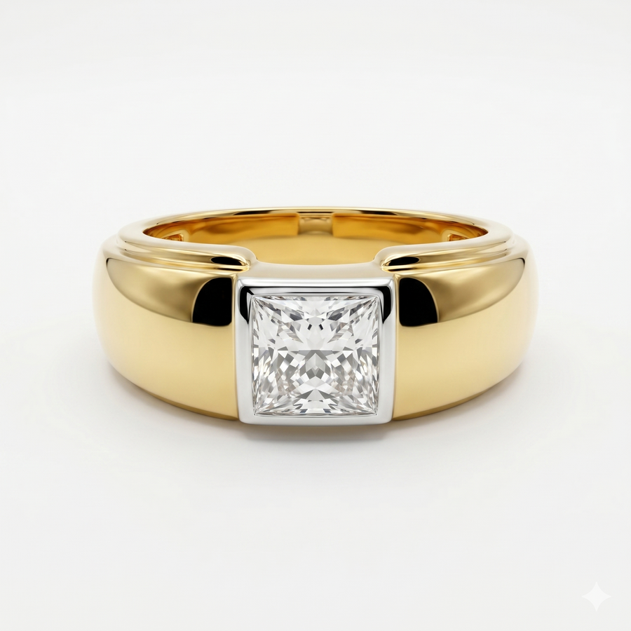 Princess Cut Moissanite Diamond Men's Sterling Silver Ring