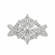 Marquise & Round Cut Moissanite Diamond Sterling Silver Engagement Ring