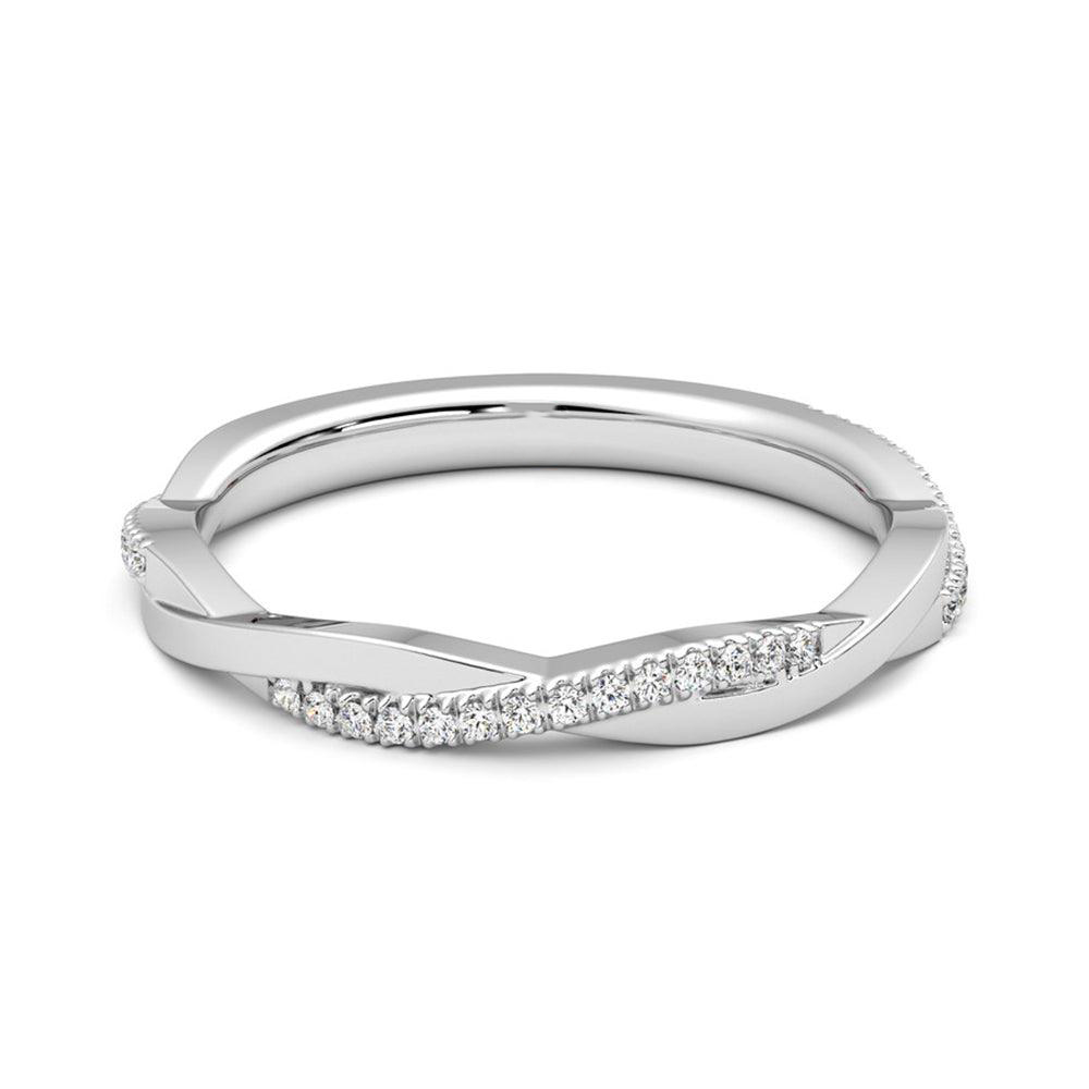 Round Cut Moissanite Diamond Twisted Wedding Band Sterling Silver Ring