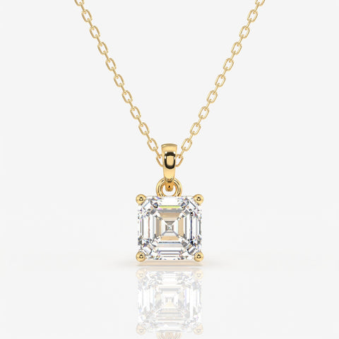 Asscher Cut Lab Grown Diamond Solitaire 14k Gold Pendant