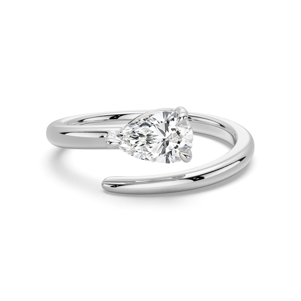 Pear Cut Moissanite Diamond East-West Sterling Silver Ring