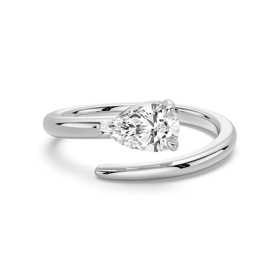 Pear Cut Moissanite Diamond East-West Sterling Silver Ring